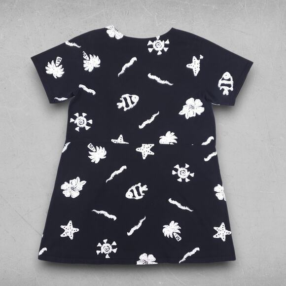 Red Ginger Dress Women XL Black White Short Sleeve Knee Length Boho Beachy VTG - Picture 2 of 10